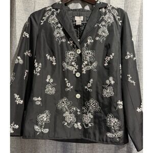 Sigrid Olsen Silk Quilted Jacket Womans Sz 10 Black Pink Floral Beaded NWT Vntg
